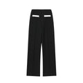Women's polyester street fashion suit with beaded leather neck top and contrast colour high-waisted trousers