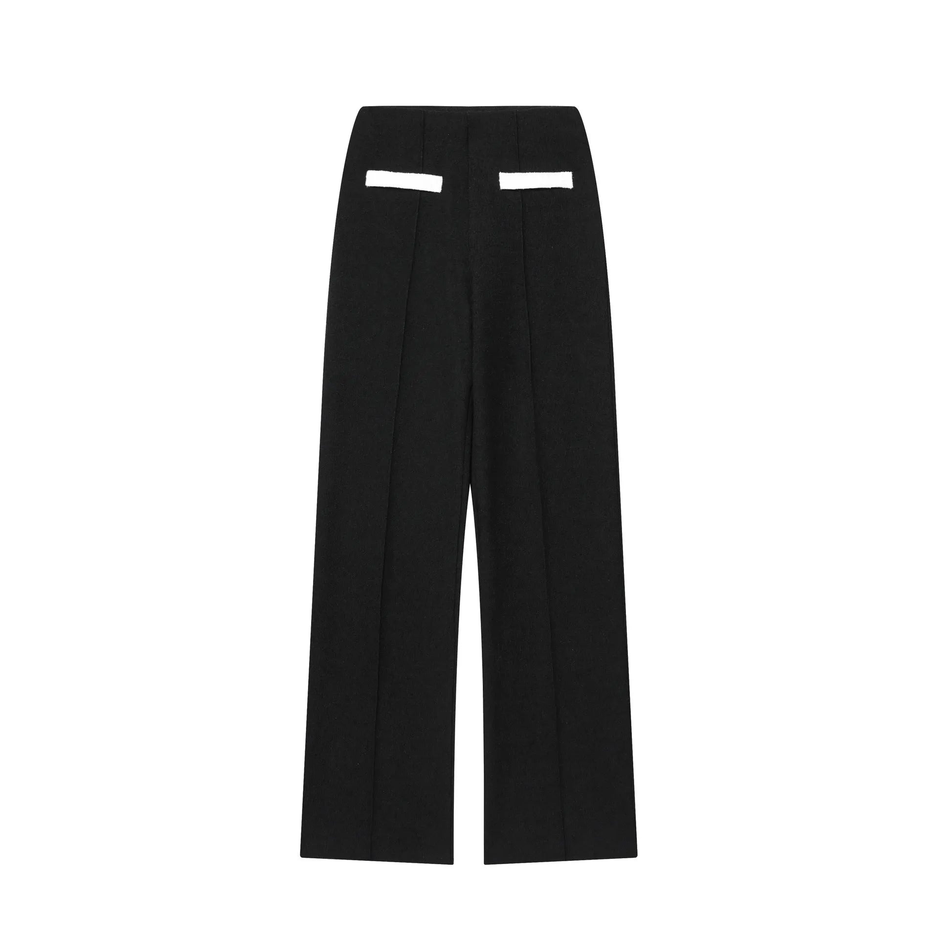 Women's polyester street fashion suit with beaded leather neck top and contrast colour high-waisted trousers
