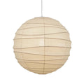 Japanese-style spherical rice paper chandelier pendant light in a living room setting.