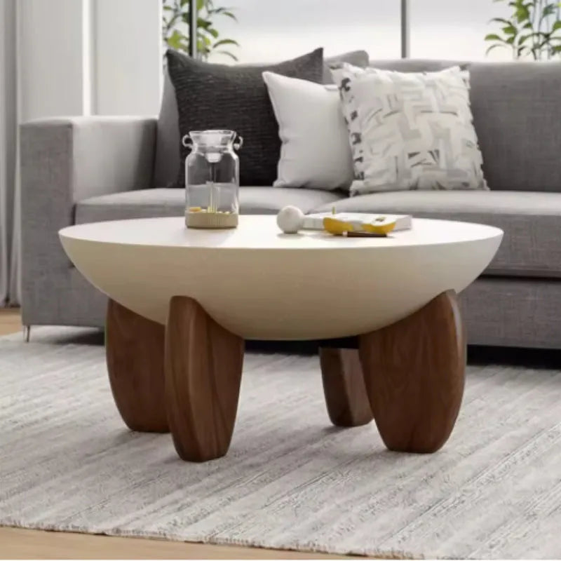 White solid wood coffee table with adjustable height legs and built-in storage compartment