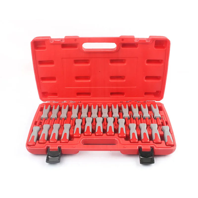 25-piece car terminal removal tool kit with pull out keys and removal needles in storage case