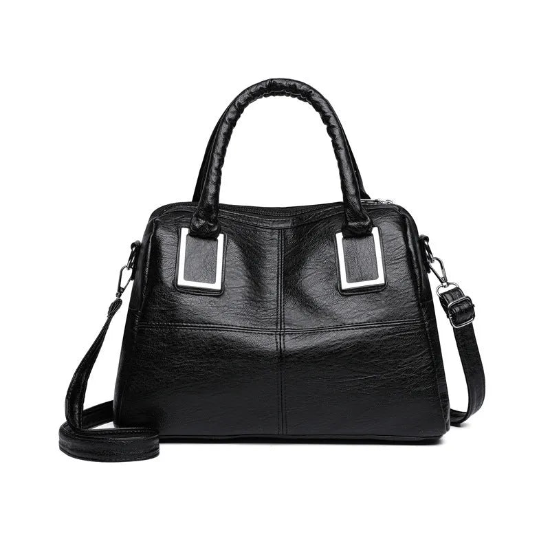 Women's large capacity horizontal square shoulder bag in wear-resistant material, shown in a neutral colour.