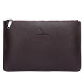 Men's soft PU leather clutch wallet with checkered pattern showing six card slots and zipper pocket