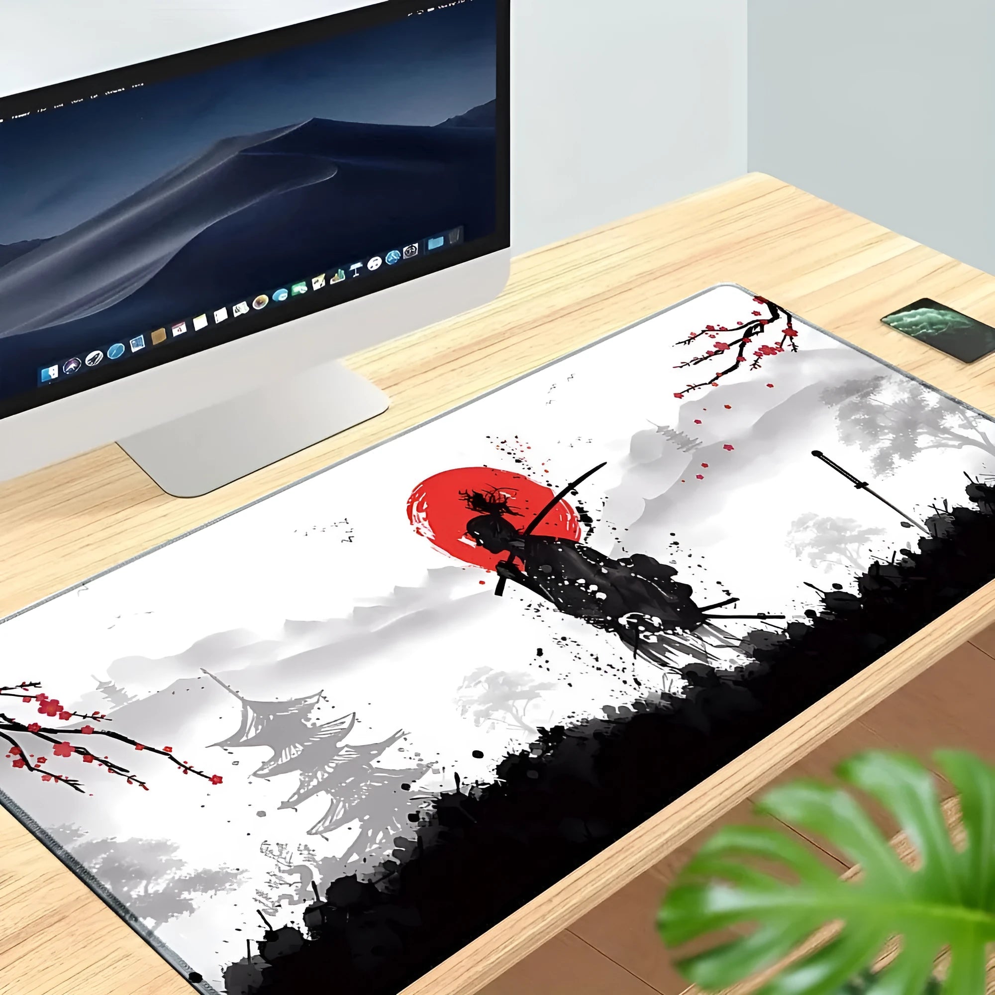 Japanese Samurai design gaming mouse pad with non-slip cloth surface in multiple size options