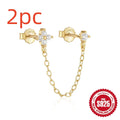 S925 sterling silver diamond flower tassel chain ear clip stud earrings with geometric design