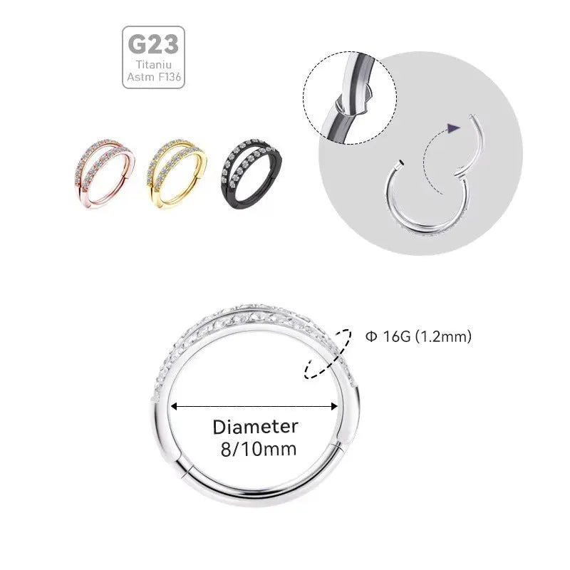 G23 titanium alloy nose ring with zircon stone in gold and steel colours showing 1.2mm gauge stud