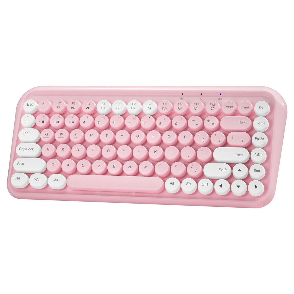Pink portable Bluetooth keyboard with 84 keys and compact rectangular design