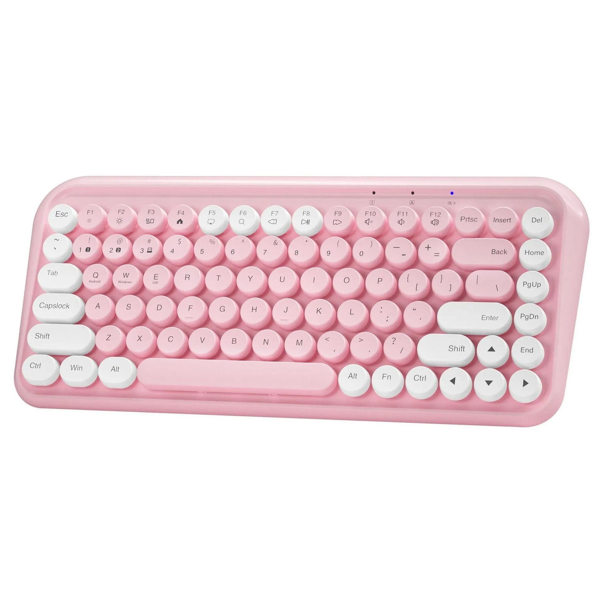Pink portable Bluetooth keyboard with 84 keys and compact rectangular design