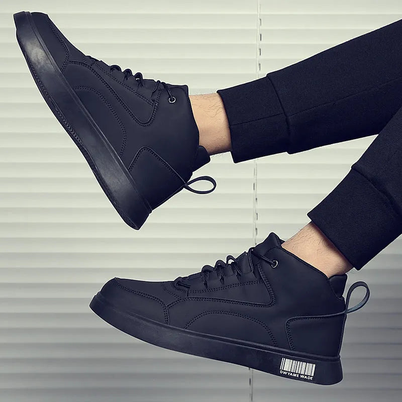 Men's white mid-top casual sports shoes with a rubber sole and lace-up front.