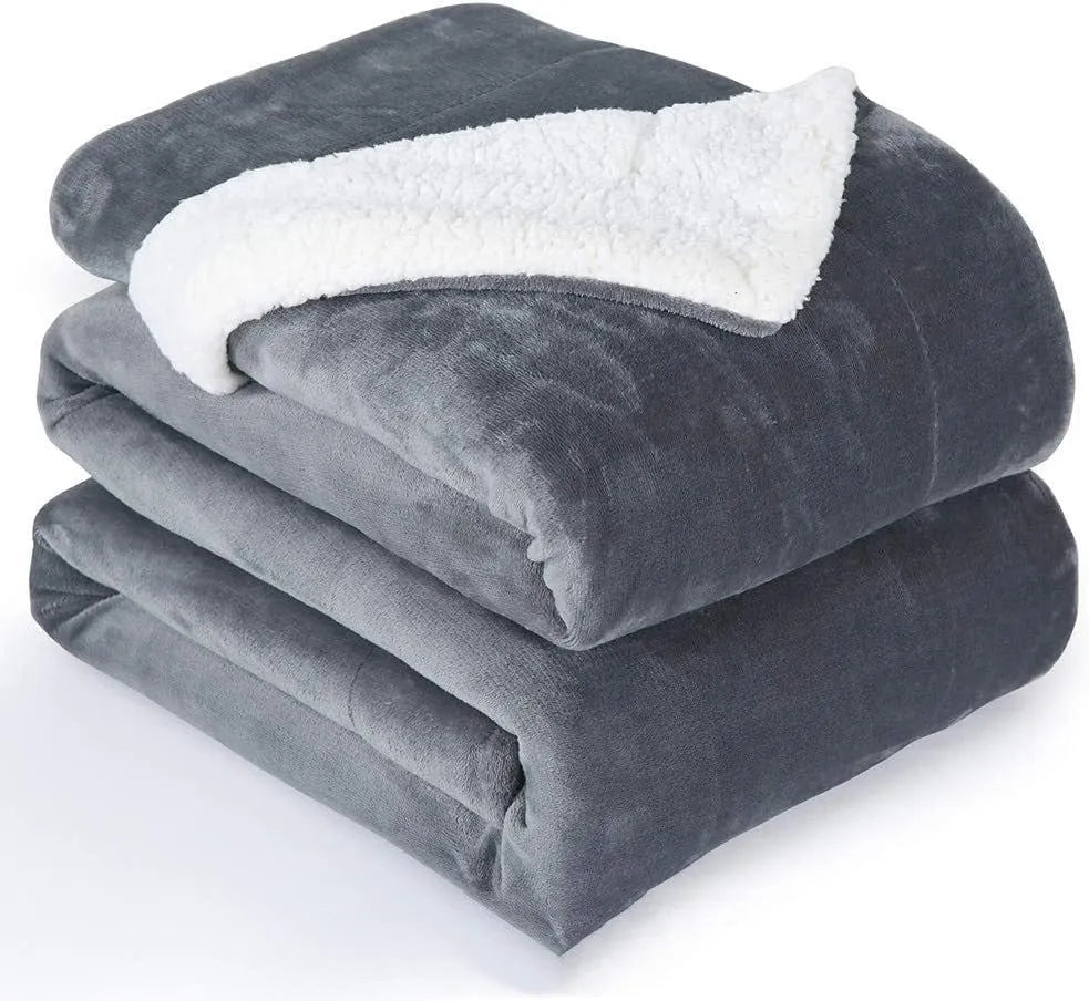 Grey USB electric heating blanket with temperature controls on flannel fabric