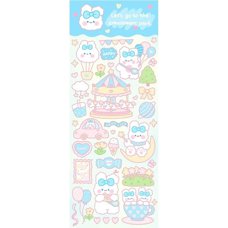 A set of colourful cartoon-style PVC waterproof stickers for decorating notebooks and stationery.