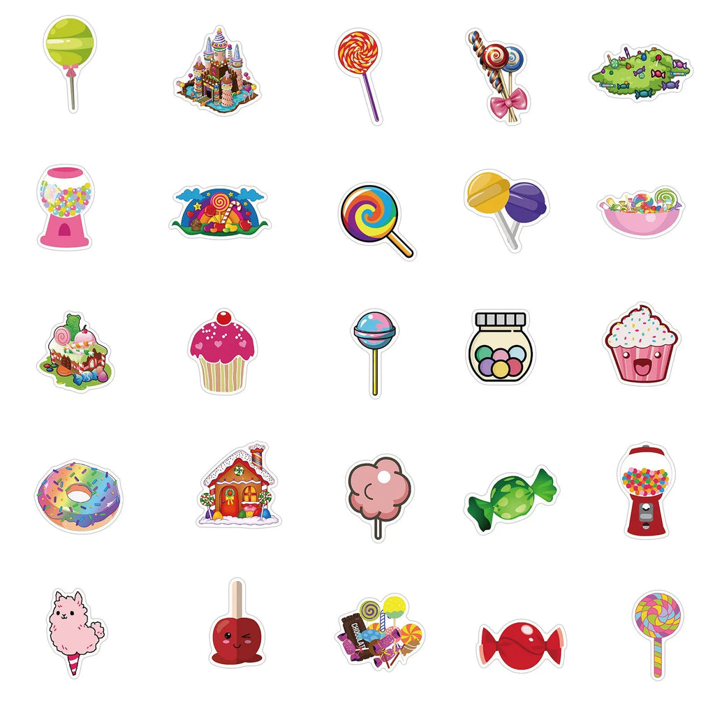 50 colourful candy graffiti stickers with cartoon patterns in 4-6cm sizes