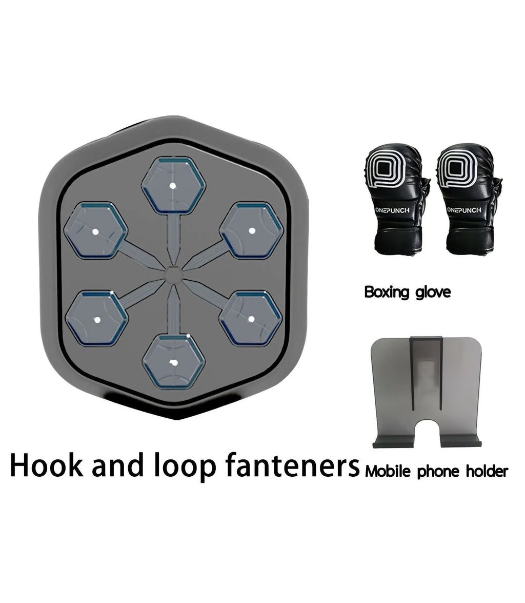 Black smart boxing machine with Bluetooth connectivity and Velcro straps for fitness training