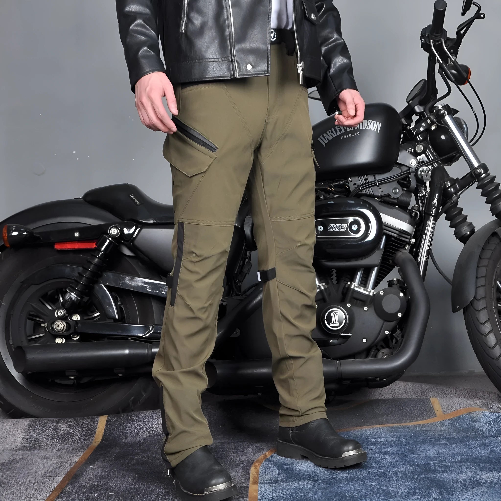 Motorcycle cycling pants with waterproof windproof features in polyester blend fabric