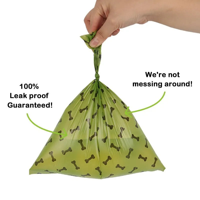 Military green degradable dog poop bags with black bone print, 23x33cm size