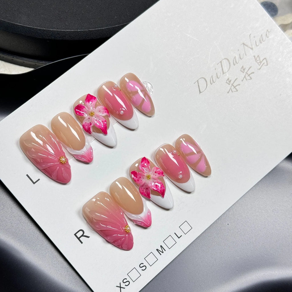 French style lily three-dimensional nail art stickers with fluid ice flower design on plastic wearable armour