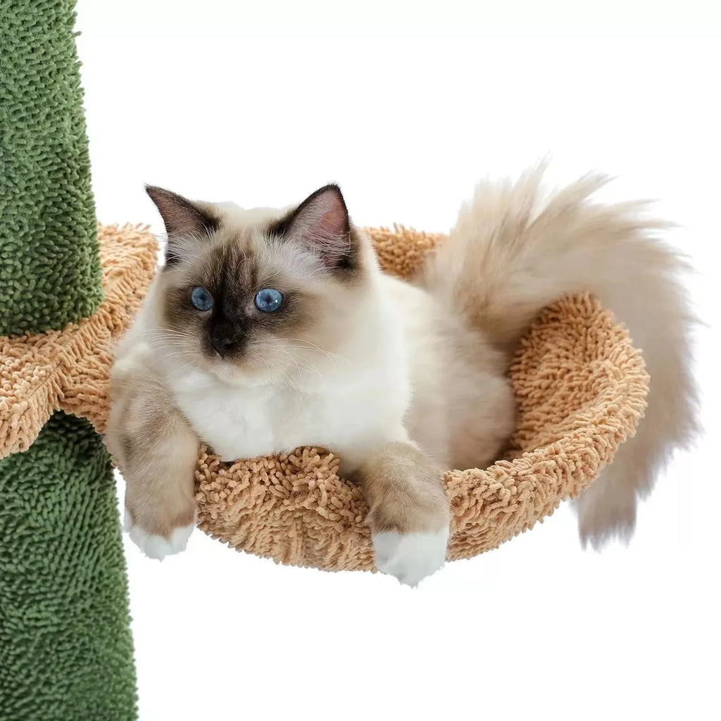 Tall solid wood cat climbing frame with integrated scratch board and hiding toy, measuring 40x25x240cm.