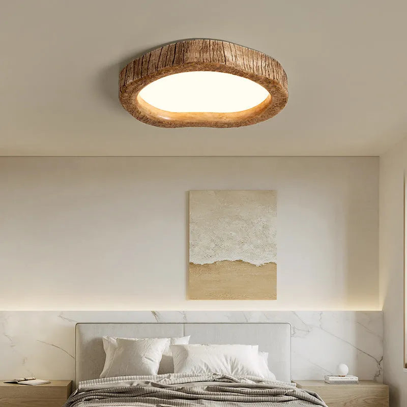 Wood grain round ceiling light in new Chinese style for bedroom installation
