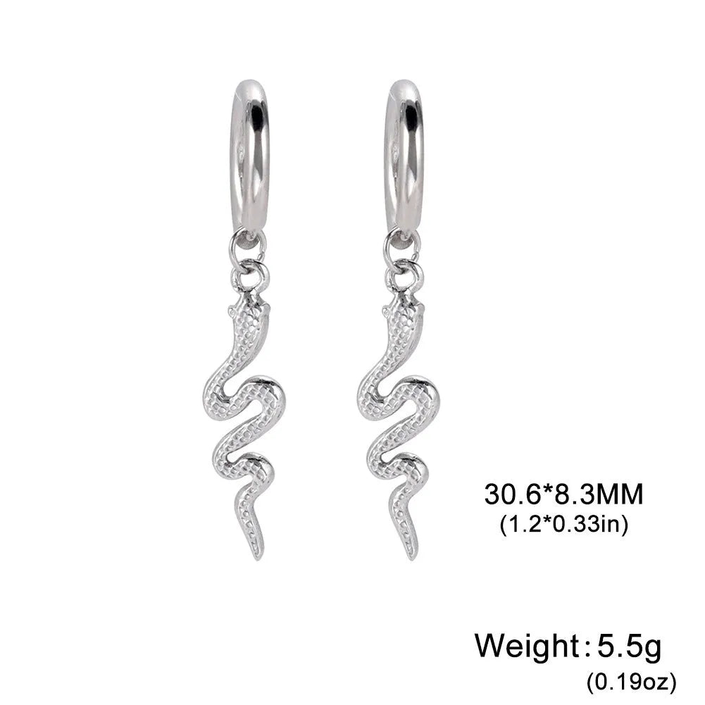 Snake-shaped vintage clip earrings in stainless steel with gold plating