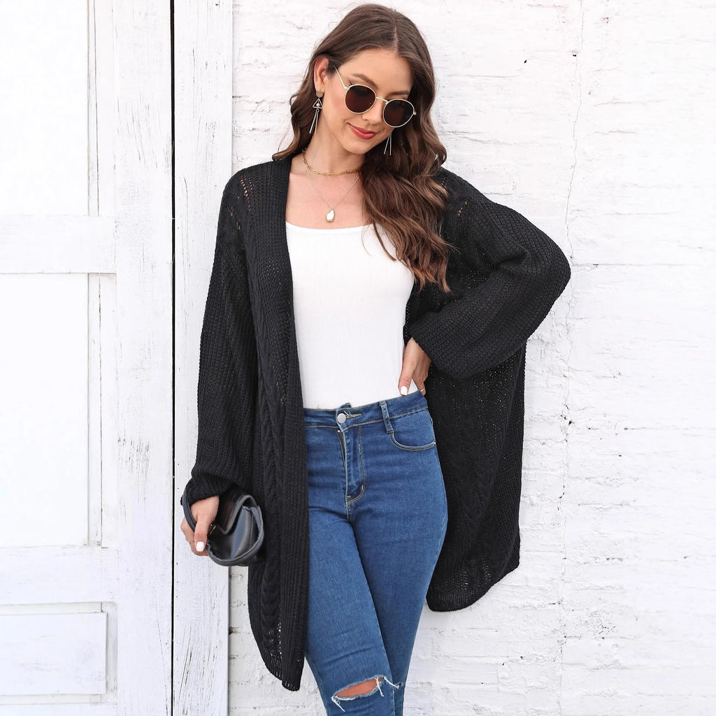 Women's loose acrylic sweater coat in European style with free size fit