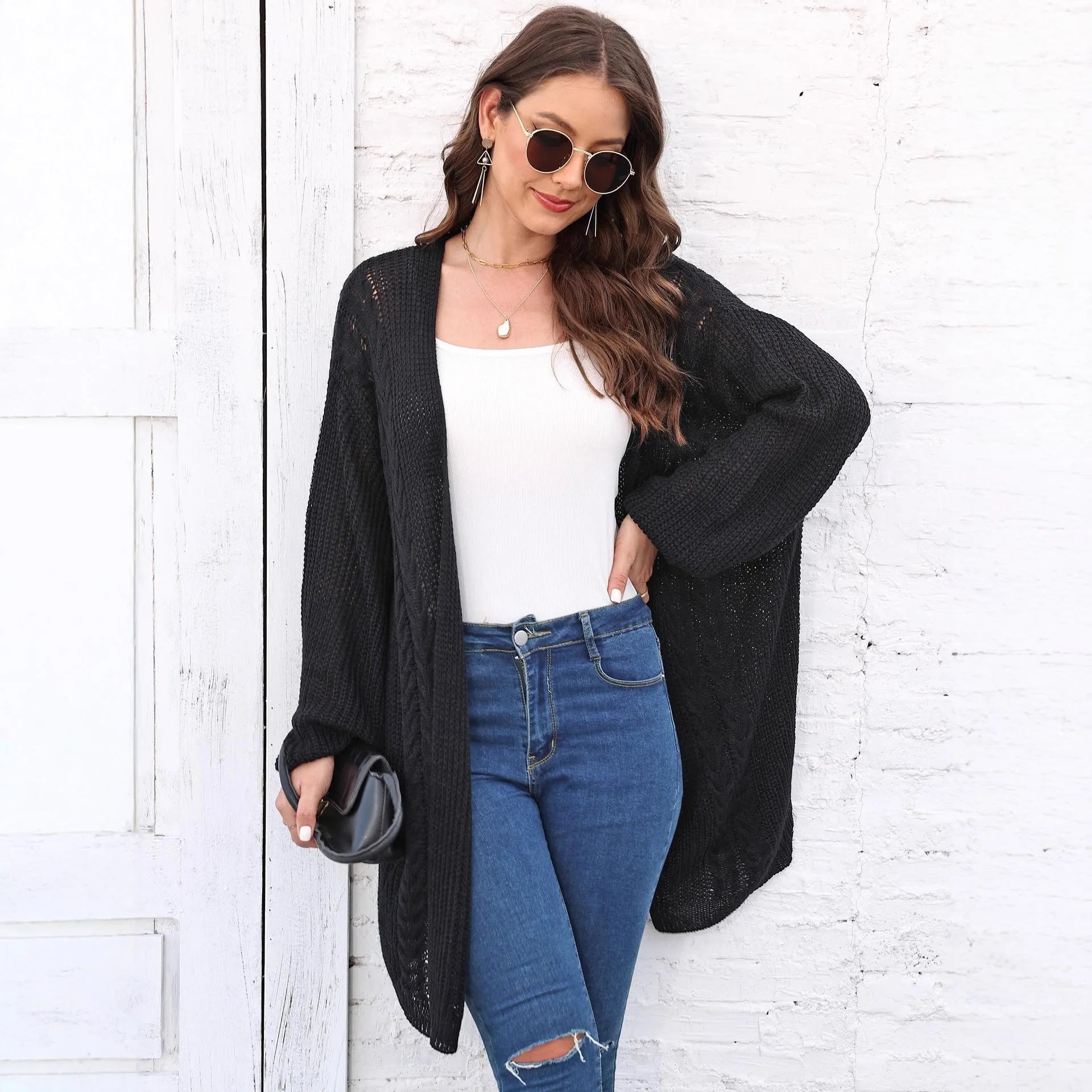 Women's loose acrylic sweater coat in European style with free size fit