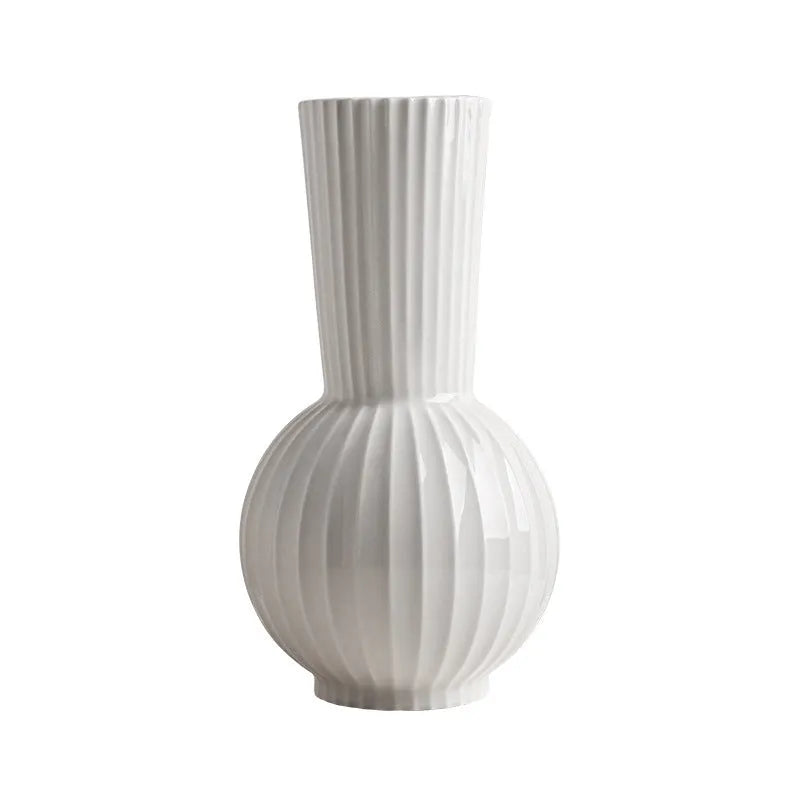 White ceramic ball-shaped vase with American striped patterns for living room table decoration