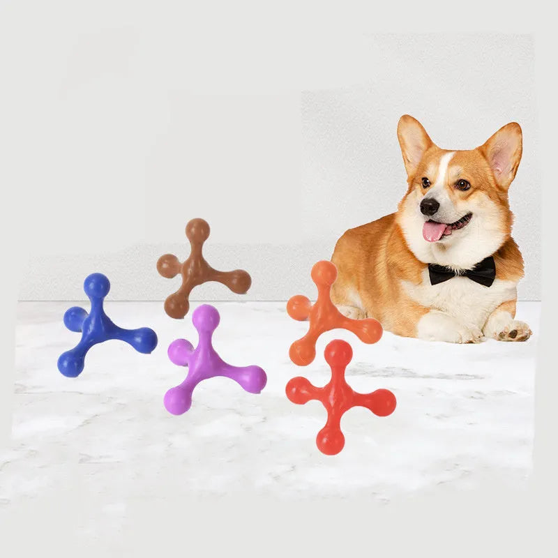 Beef-flavoured silicone chew toy with triple-leg design for small and medium breed puppies