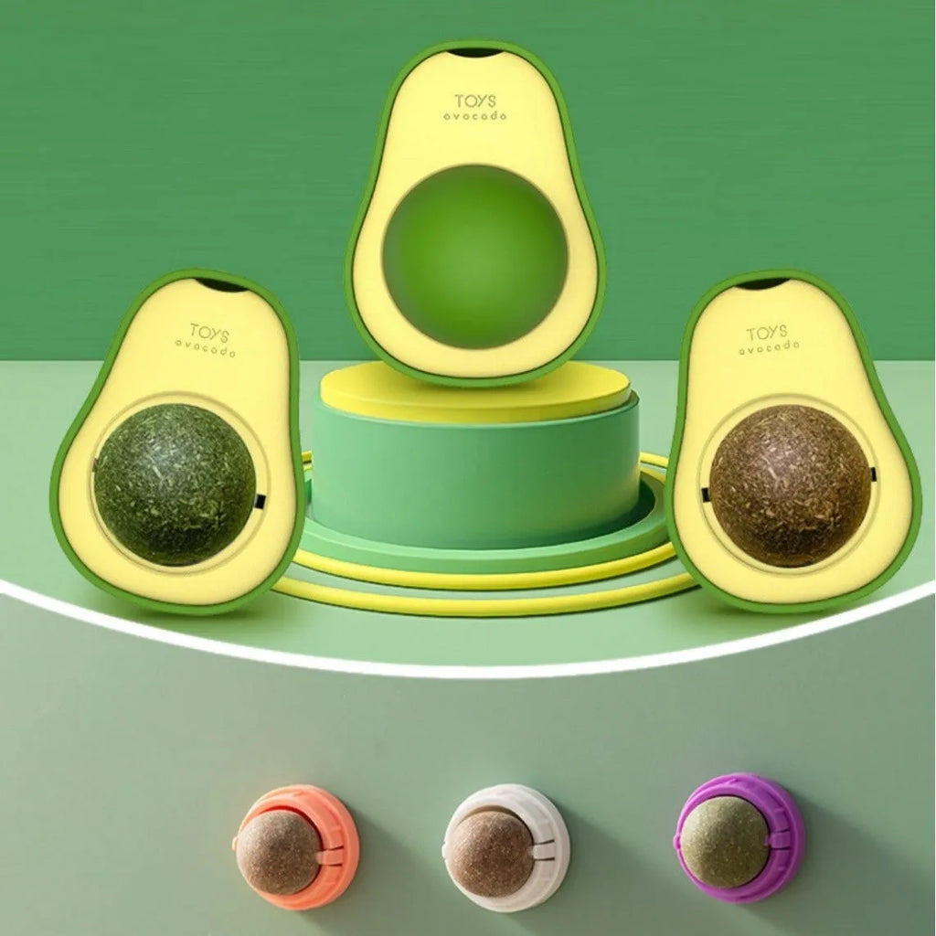 Plastic catnip ball toy in various colours for feline dental care and play