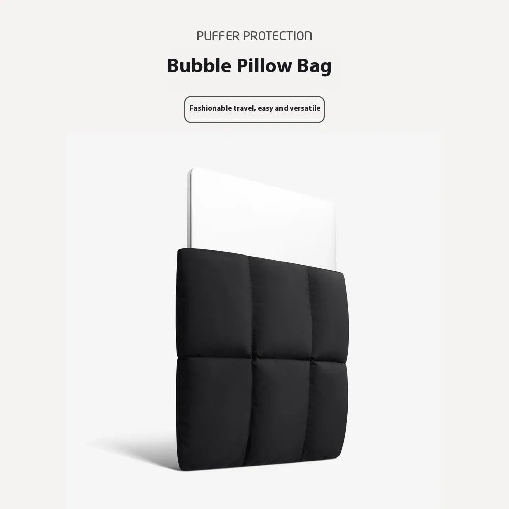 Soft polyester laptop sleeve in black or khaki with sewing thread detail, fitting 13-15.6 inch laptops