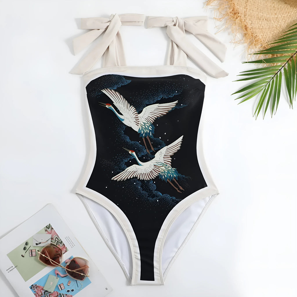 Women's one-piece swimsuit with chiffon skirt in floral pattern, conservative design for swimming