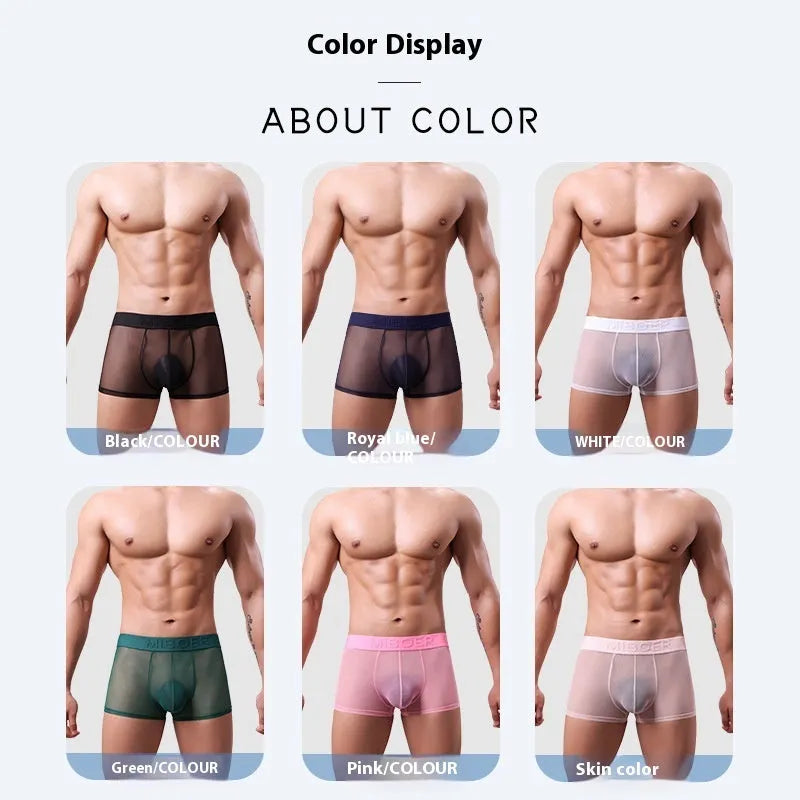 Men's thin invisible breathable boxers in multiple colours showing quick-drying polyester fabric