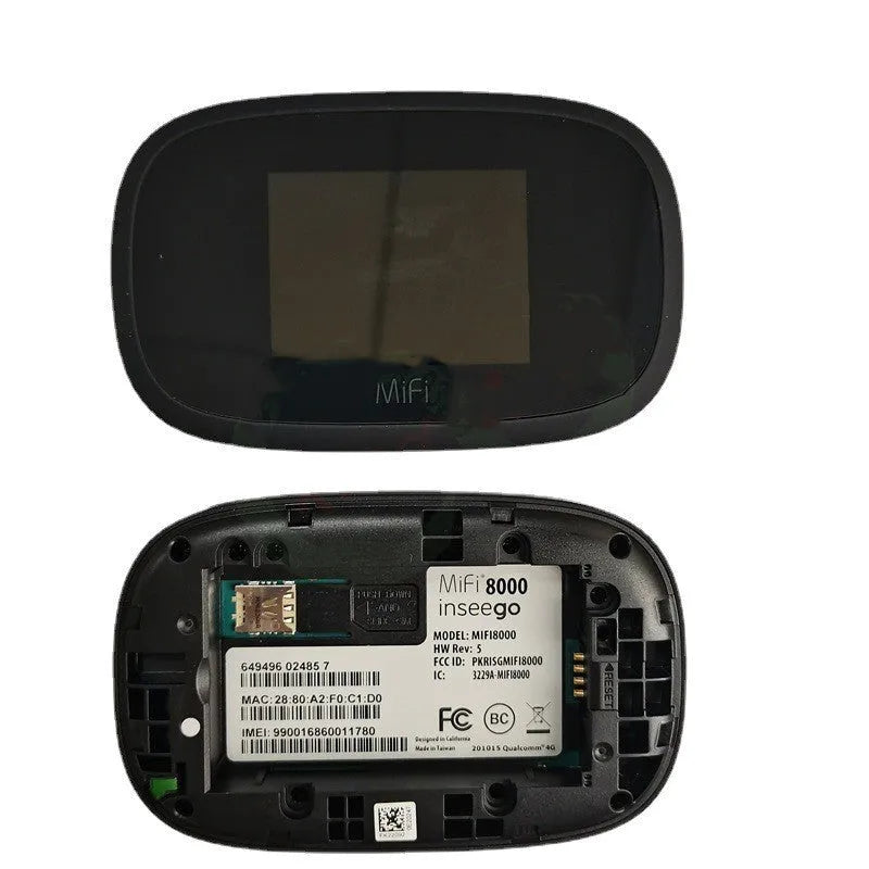 Black Mifi8000 4G portable wireless router with compact design for mobile internet access