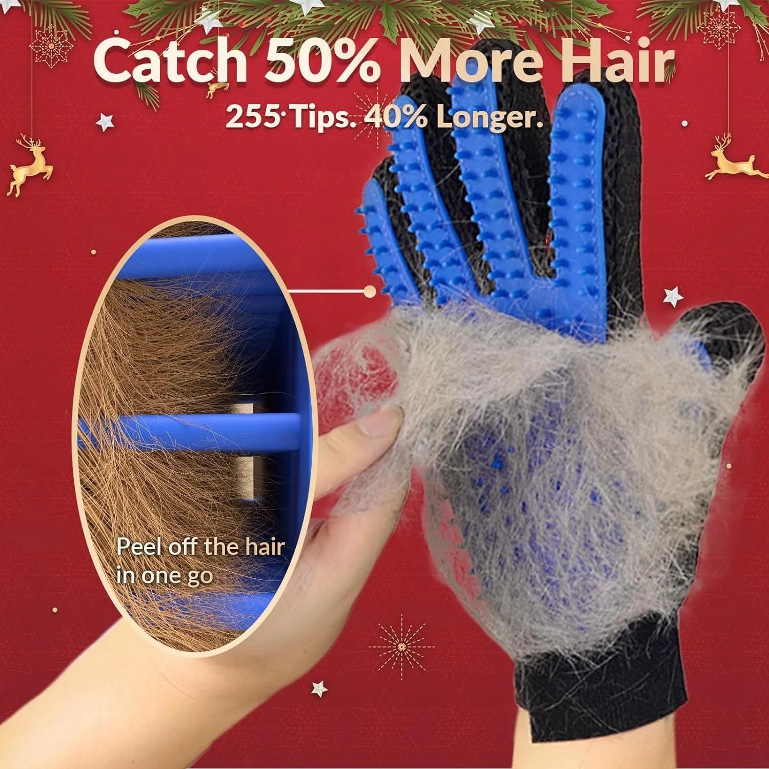 Blue pet grooming gloves with silicone tips for dog washing and cat hair removal