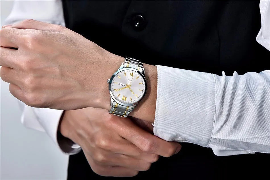 Fashion business quartz watch with 40mm dial, mineral glass mirror, and stainless steel butterfly buckle, black colour option