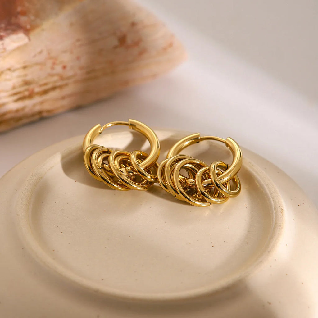 A pair of ins style stainless steel earrings with an electroplated colour finish.