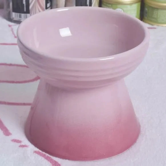 Black ceramic pet bowl with raised foot and neck protector design for anti-tumble feeding