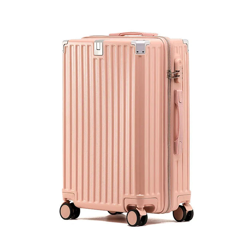 Hard-shell aluminium frame suitcase in avocado green colour with USB port and universal wheels.