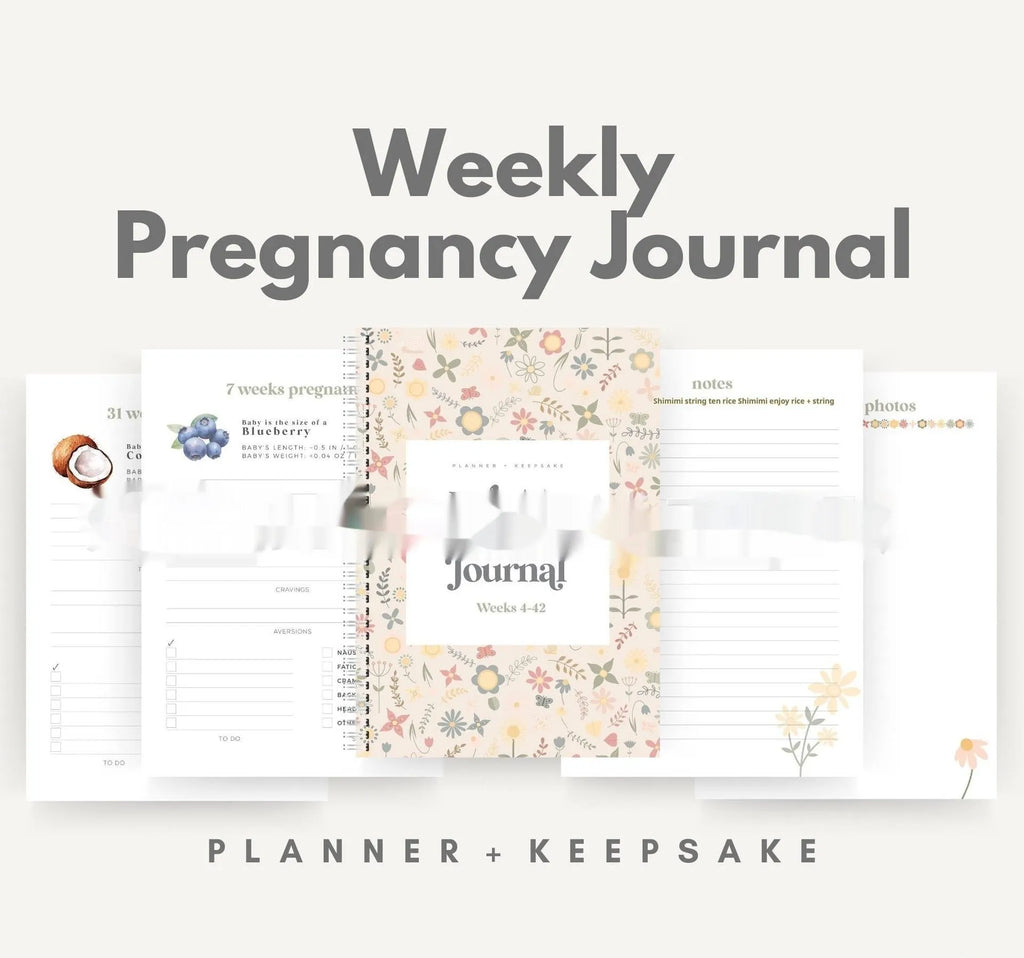 A5 Pregnancy Weekly Diary Notebook open showing weekly layout pages