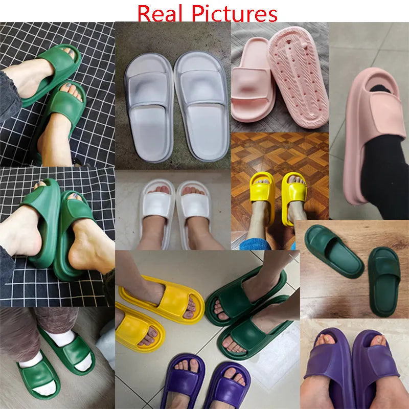 Pair of thick-soled EVA flip-flop slippers in a choice of seven colours on a white background.