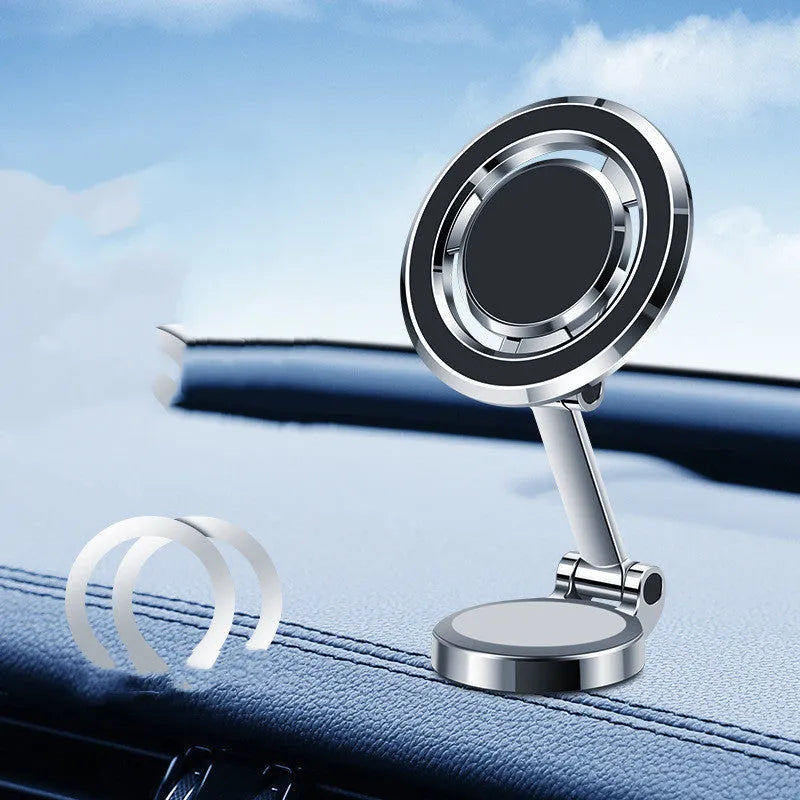 Car mobile phone holder with magnetic clip and 360-degree rotation bracket in black or silver