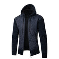 Men's grey hooded sweater coat in cinched corduroy style with wool composition