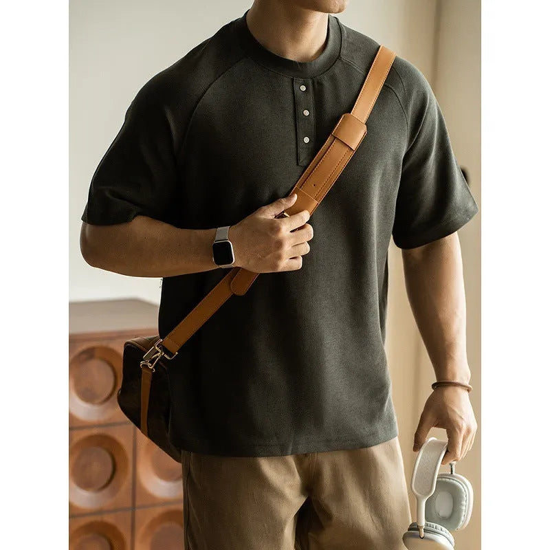 Breathable terry texture pullover top with raglan sleeves in casual loose fit style