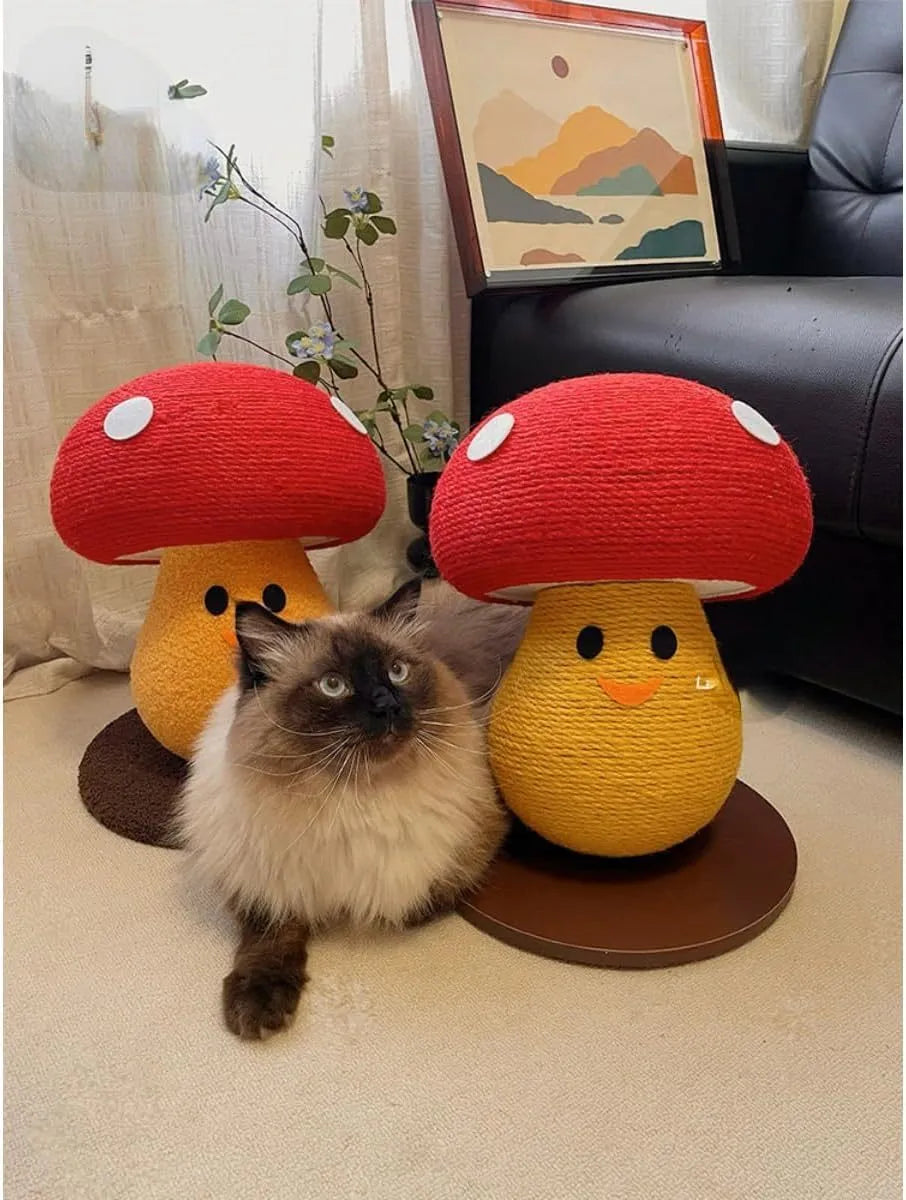 Mushroom-shaped foldable cardboard cat scratcher with accordion design measuring 35 cm