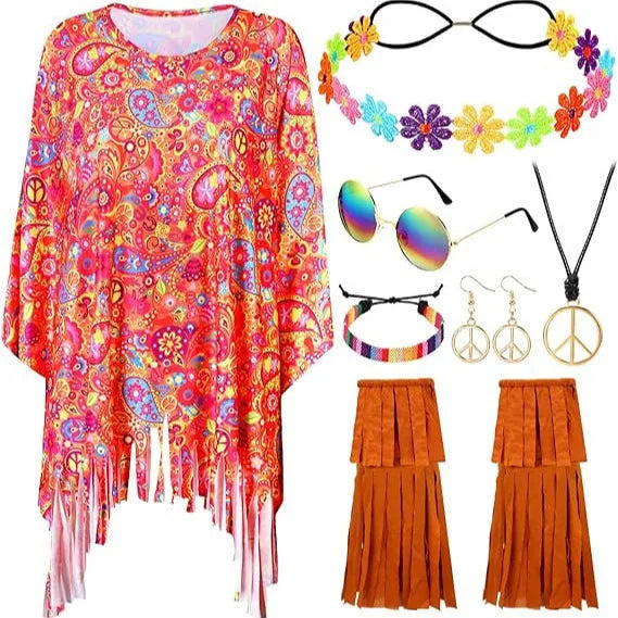 Tie dye cloak costume with bell sleeves in spandex free size for Halloween parties