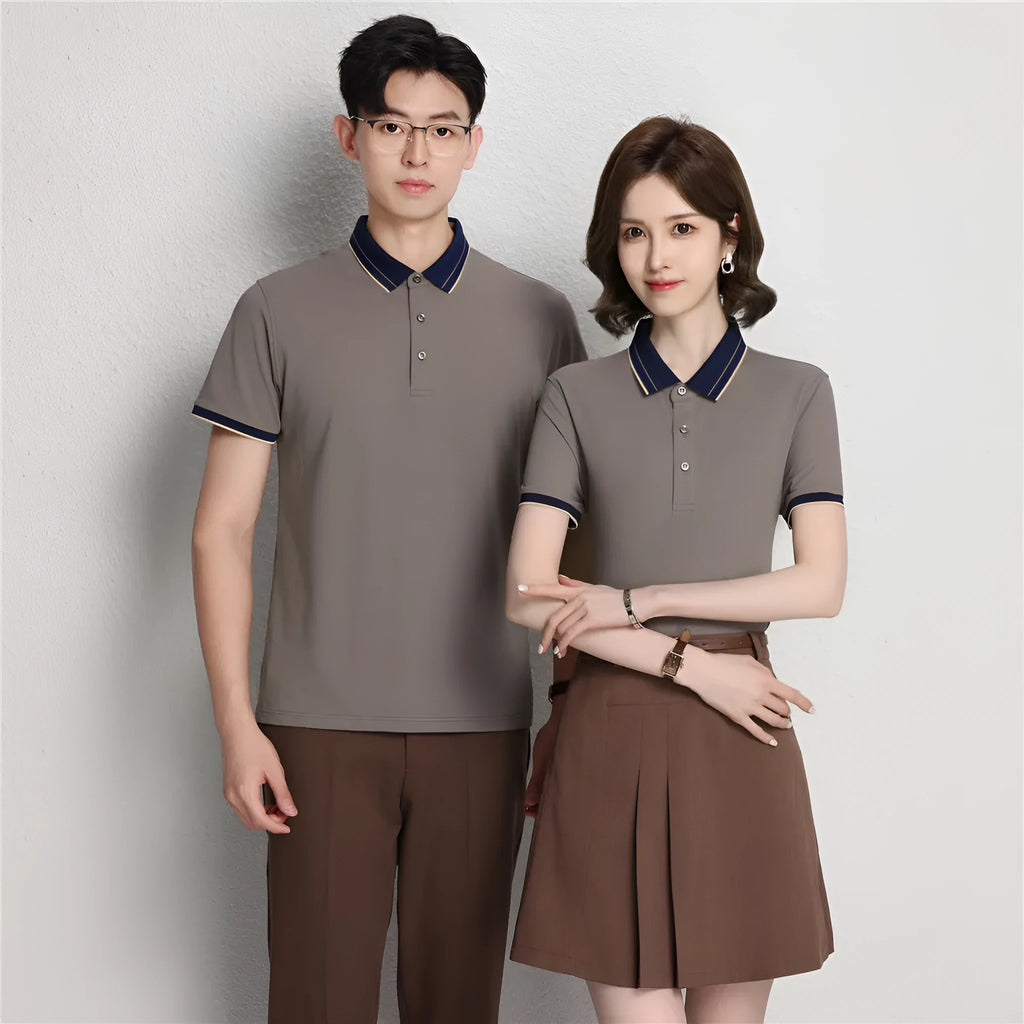 Ice Ion mercerised pearl cotton colour matching collar polo shirt in white, men and women regular fit short sleeve