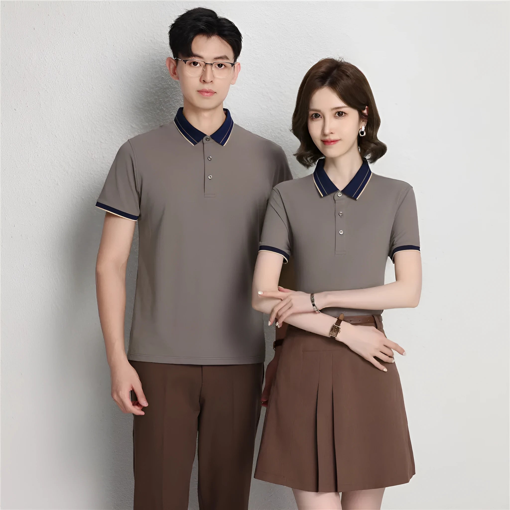 Ice Ion mercerised pearl cotton colour matching collar polo shirt in white, men and women regular fit short sleeve