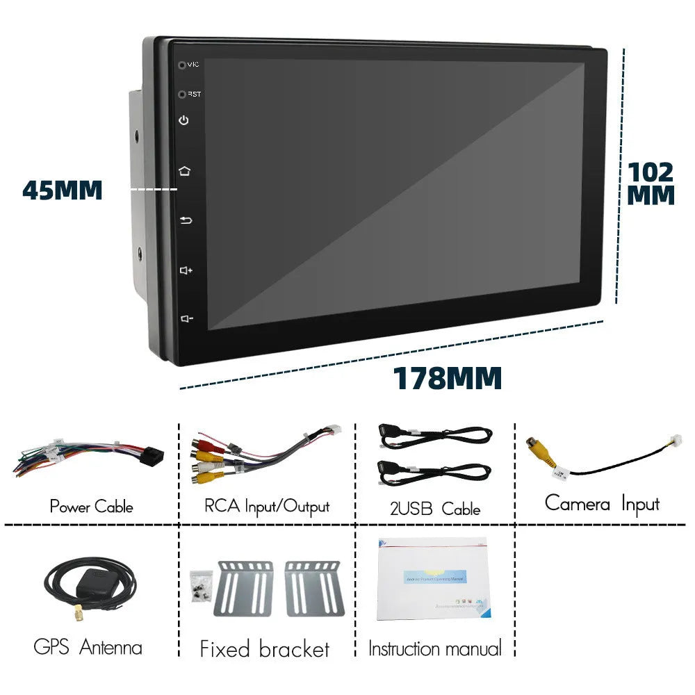 Black universal CarPlay GPS navigation radio with 7-inch screen for manual transmission vehicles