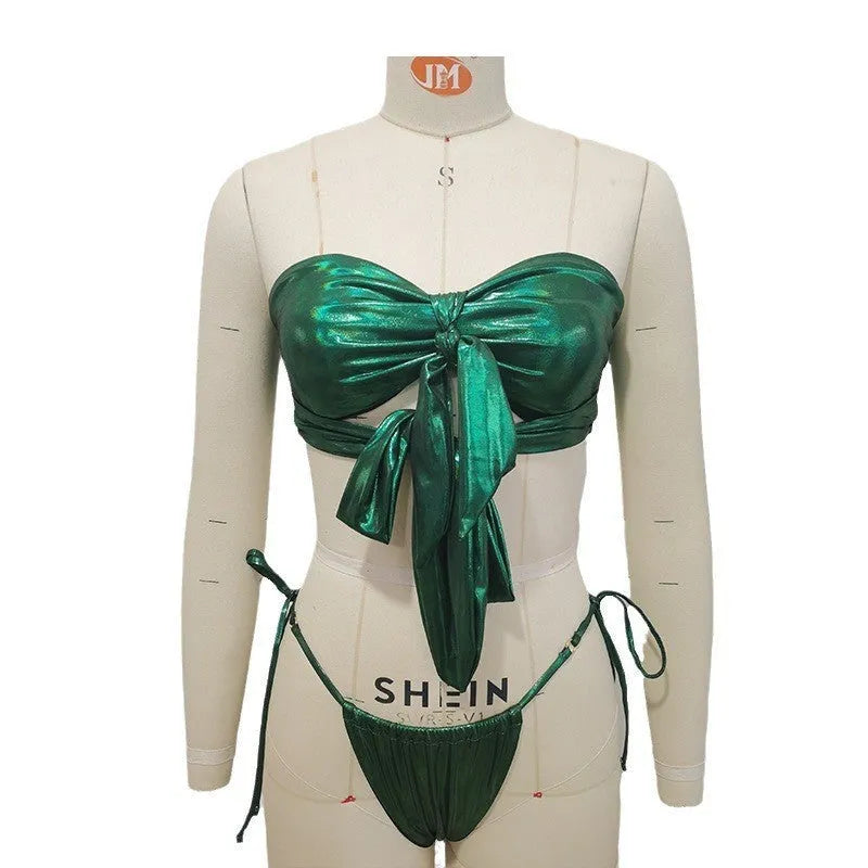 Women's lace-up front one-piece swimsuit with wireless chest pad in a floral print.