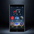 Black Ruizu H1 slim MP4 player with 4-inch touch screen showing media interface.