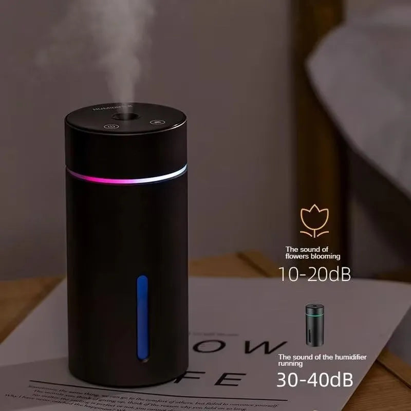 Aluminium car humidifier and essential oil diffuser with night light, 66mm diameter, 260ml capacity